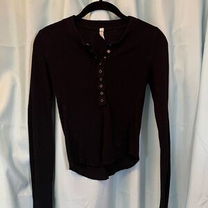 Free People Black Thermal 3/4 Button Henley